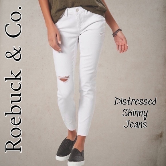 Roebuck & Co Denim - NWOT ROEBUCK & Co. Vintage Distressed Raw Hem Skinny Jeans White/12R